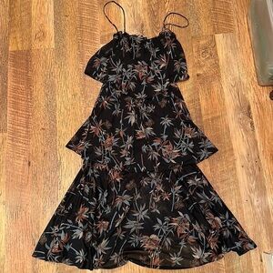 Rosani Vintage 90s Y2K Spaghetti Strap Flounce Layered Butterfly Midi Dress D5